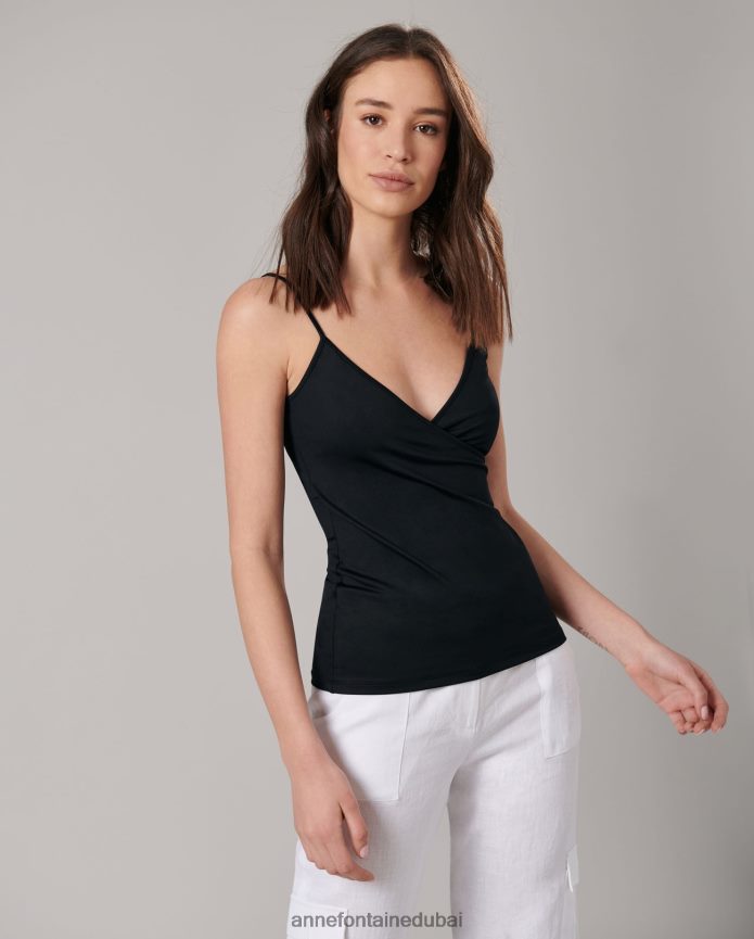 ملابس عبد اللطيف Anne Fontaine نحيف قميص داخلي من cina قميص داخلي رفيع قابل للتمدد مع خط عنق على شكل حرف V أسود T622DL308