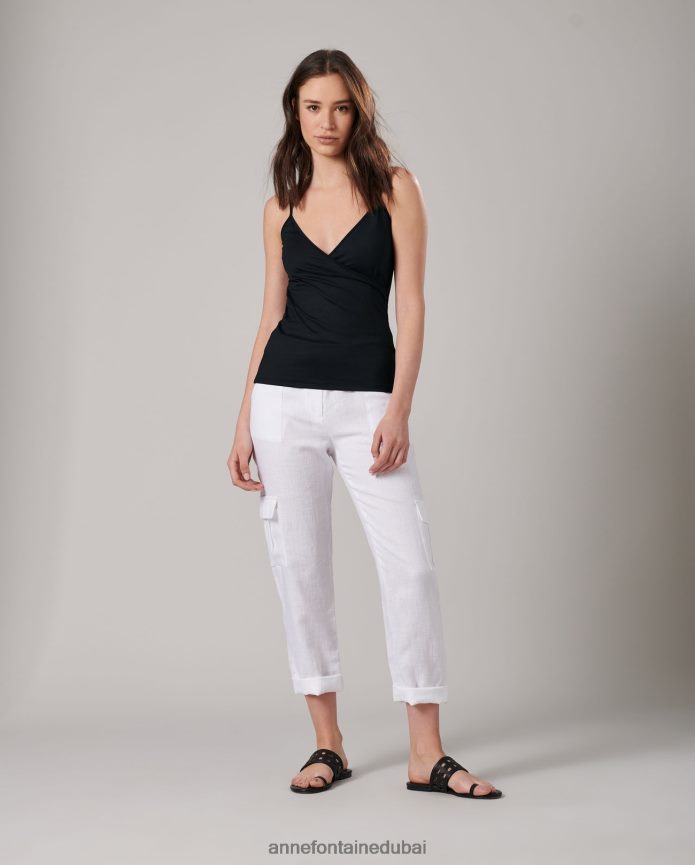 ملابس عبد اللطيف Anne Fontaine نحيف قميص داخلي من cina قميص داخلي رفيع قابل للتمدد مع خط عنق على شكل حرف V أسود T622DL308