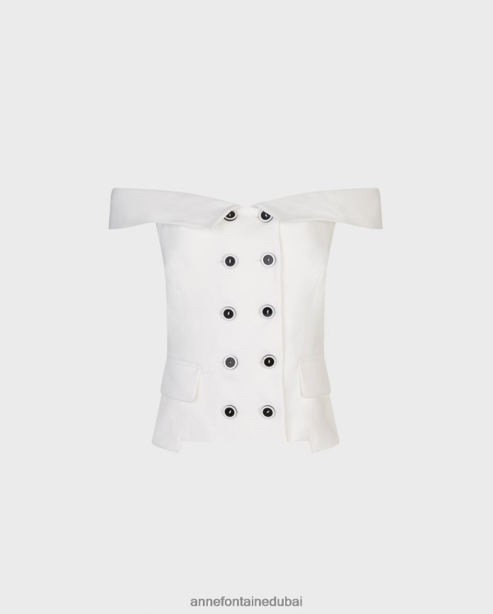 ملابس عبد اللطيف Anne Fontaine نحيف صدرية cleya صدرية من الكتفين صدرية مزدوجة الصدر مع أزرار أسود/أبيض T622DL458