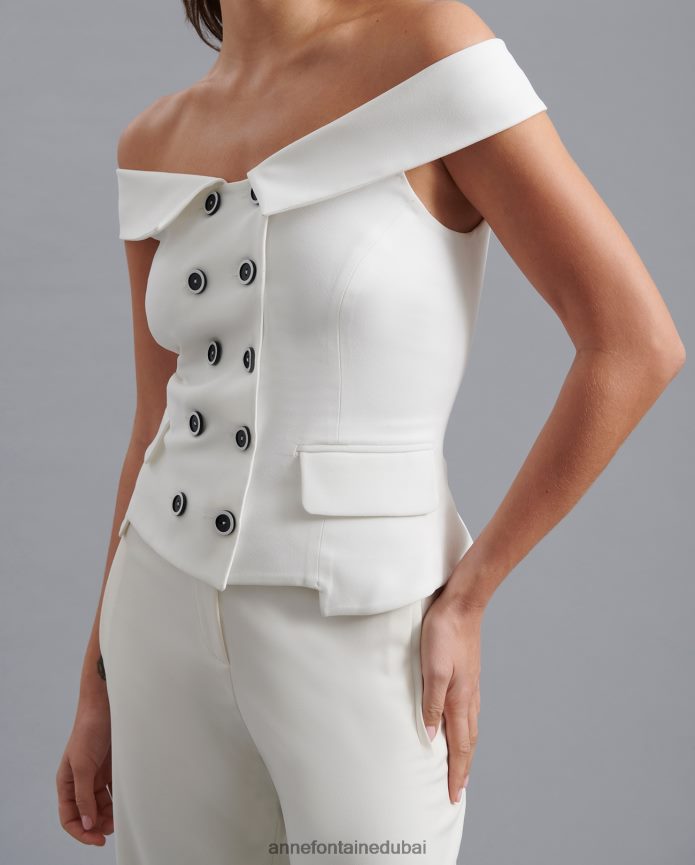 ملابس عبد اللطيف Anne Fontaine نحيف صدرية cleya صدرية من الكتفين صدرية مزدوجة الصدر مع أزرار أسود/أبيض T622DL458