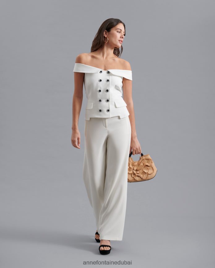 ملابس عبد اللطيف Anne Fontaine نحيف صدرية cleya صدرية من الكتفين صدرية مزدوجة الصدر مع أزرار أسود/أبيض T622DL458