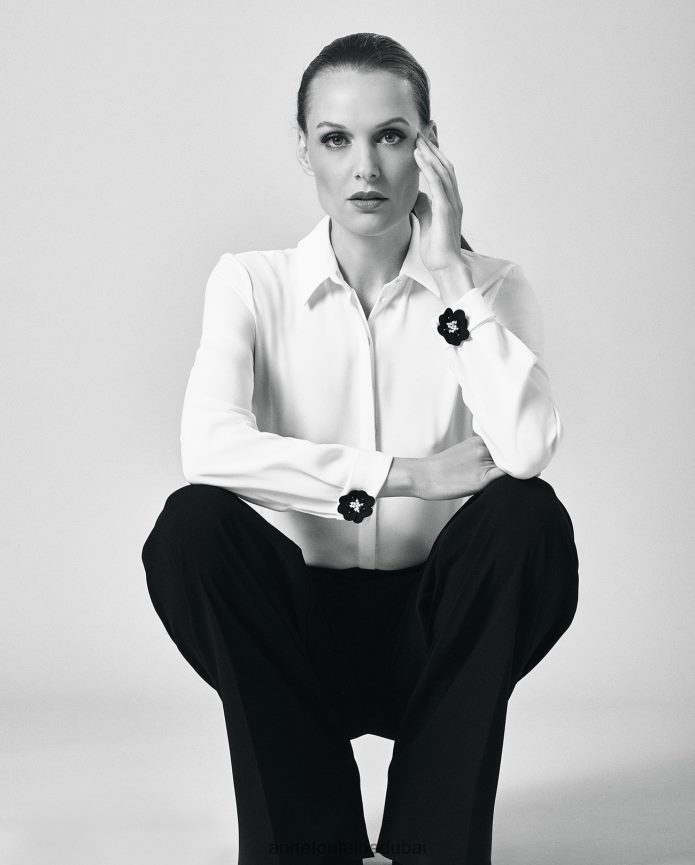 مُكَمِّلات عبد اللطيف Anne Fontaine نحيف أزرار أكمام gamliel من جلد الغزال وأزرار أكمام من الخرز أسود T622DL568