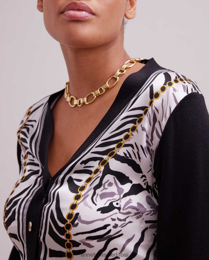 ملابس عبد اللطيف Anne Fontaine نحيف سترة garoupe منسوجة من الحرير مع تصميم حمار وحشي أسود/أبيض T622DL468