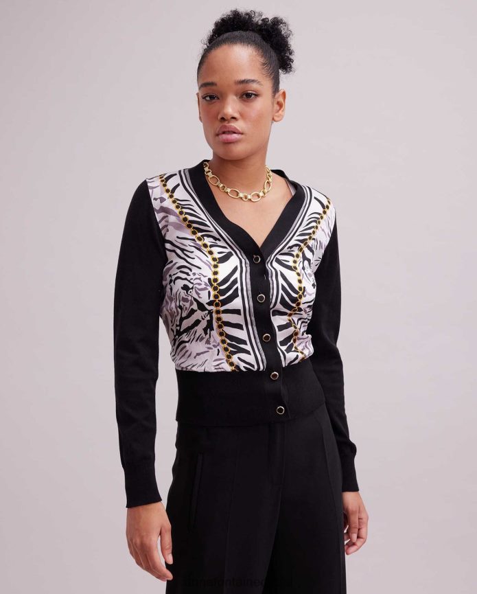 ملابس عبد اللطيف Anne Fontaine نحيف سترة garoupe منسوجة من الحرير مع تصميم حمار وحشي أسود/أبيض T622DL468