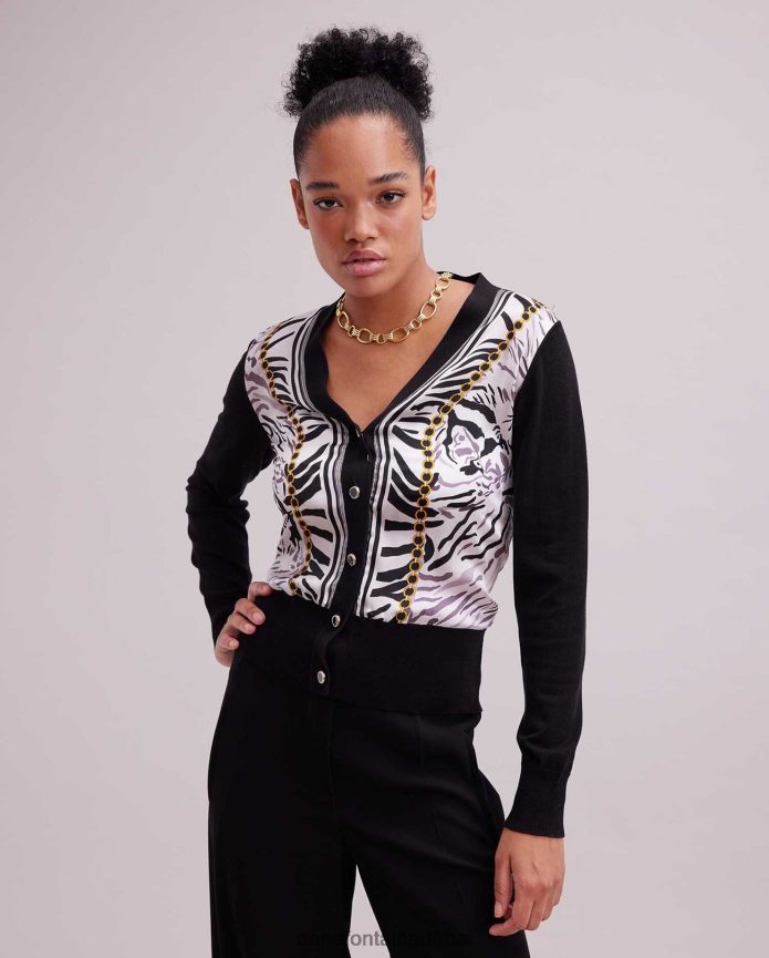 ملابس عبد اللطيف Anne Fontaine نحيف سترة garoupe منسوجة من الحرير مع تصميم حمار وحشي أسود/أبيض T622DL468