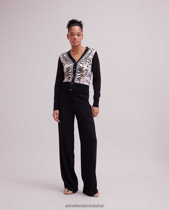 ملابس عبد اللطيف Anne Fontaine نحيف سترة garoupe منسوجة من الحرير مع تصميم حمار وحشي أسود/أبيض T622DL468