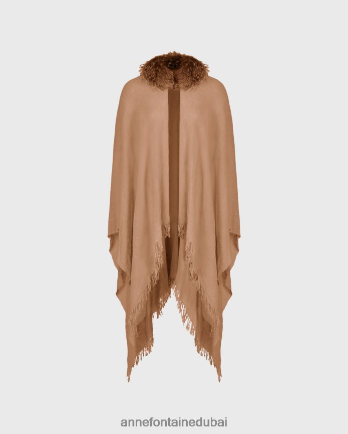 ملابس عبد اللطيف Anne Fontaine نحيف معطف من الصوف gus poncho مع ياقة من الفرو أنيق T622DL431
