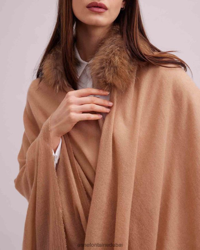 ملابس عبد اللطيف Anne Fontaine نحيف معطف من الصوف gus poncho مع ياقة من الفرو أنيق T622DL431