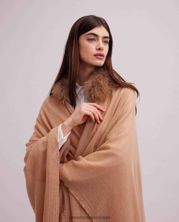 ملابس عبد اللطيف Anne Fontaine نحيف معطف من الصوف gus poncho مع ياقة من الفرو أنيق T622DL431