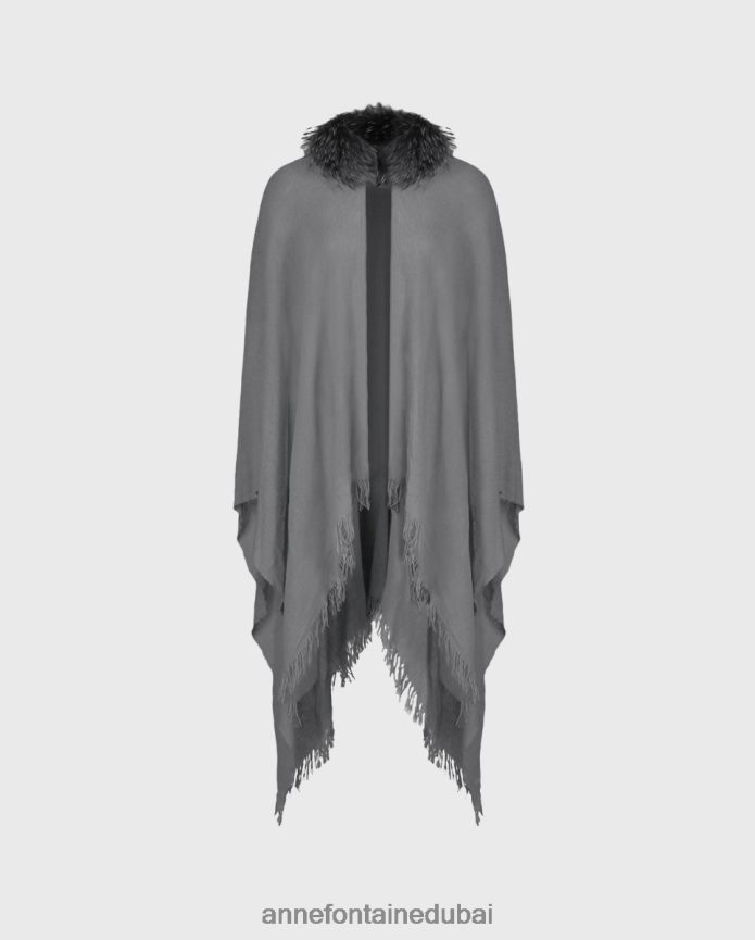 ملابس عبد اللطيف Anne Fontaine نحيف معطف من الصوف gus poncho مع ياقة من الفرو أنيق T622DL492