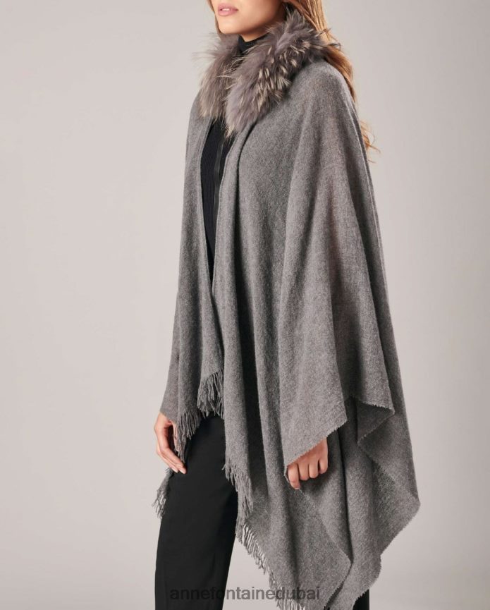 ملابس عبد اللطيف Anne Fontaine نحيف معطف من الصوف gus poncho مع ياقة من الفرو أنيق T622DL492