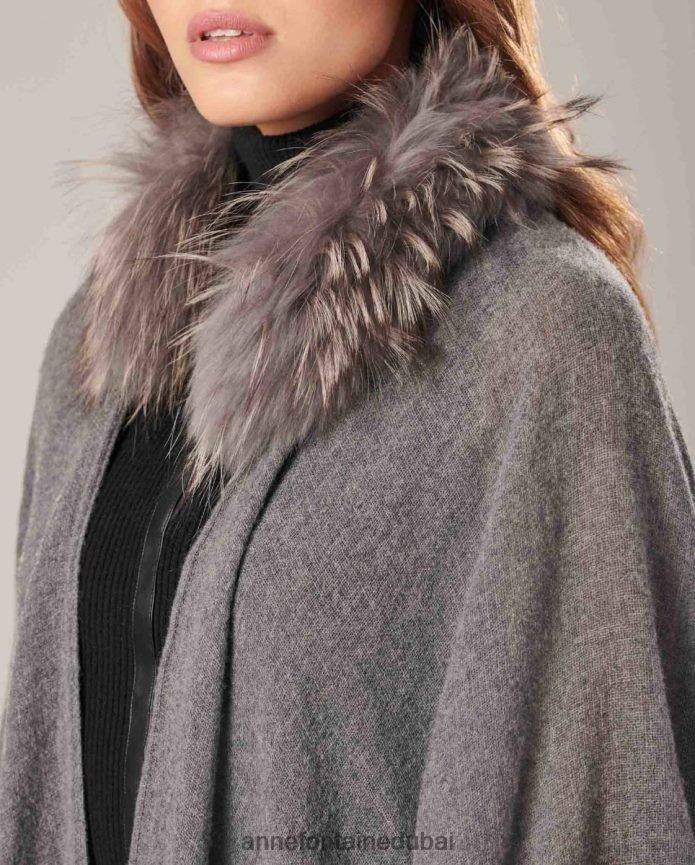 ملابس عبد اللطيف Anne Fontaine نحيف معطف من الصوف gus poncho مع ياقة من الفرو أنيق T622DL492