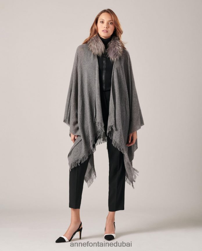 ملابس عبد اللطيف Anne Fontaine نحيف معطف من الصوف gus poncho مع ياقة من الفرو أنيق T622DL492
