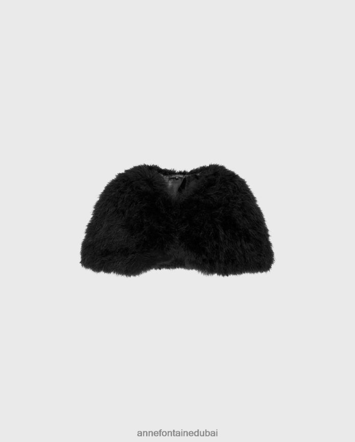 ملابس عبد اللطيف Anne Fontaine نحيف كيب laudali مبطن بالريش أسود T622DL452