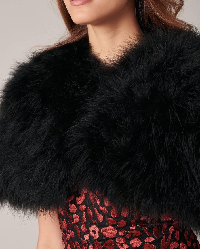 ملابس عبد اللطيف Anne Fontaine نحيف كيب laudali مبطن بالريش أسود T622DL452