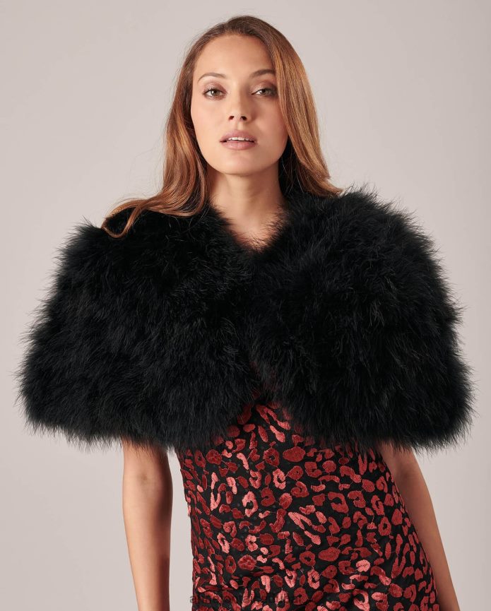 ملابس عبد اللطيف Anne Fontaine نحيف كيب laudali مبطن بالريش أسود T622DL452