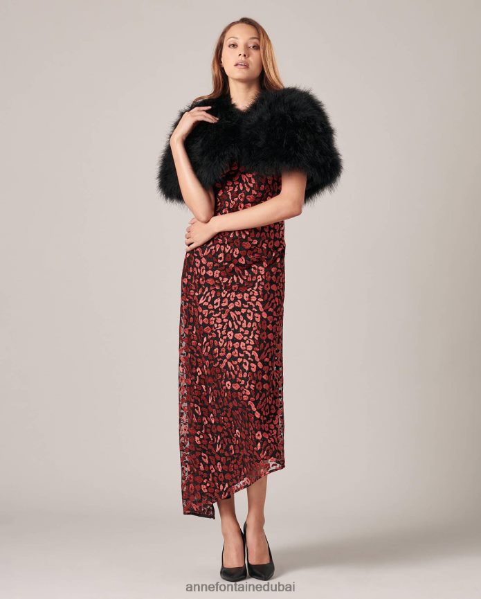 ملابس عبد اللطيف Anne Fontaine نحيف كيب laudali مبطن بالريش أسود T622DL452