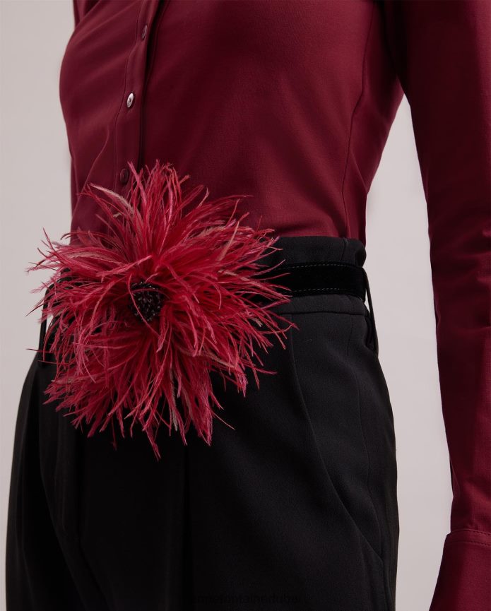 مُكَمِّلات عبد اللطيف Anne Fontaine نحيف حزام من جلد الغزال mercoeur مع تفاصيل ريشة كبيرة أسود T622DL679