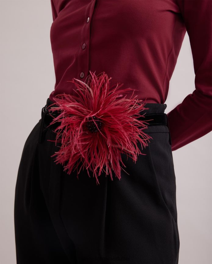 مُكَمِّلات عبد اللطيف Anne Fontaine نحيف حزام من جلد الغزال mercoeur مع تفاصيل ريشة كبيرة أسود T622DL679