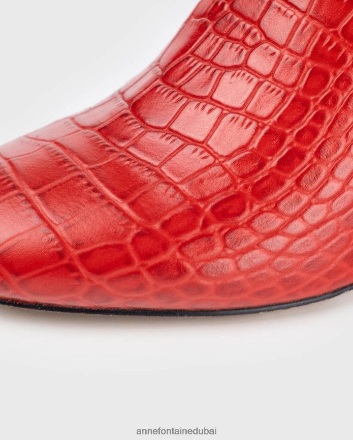 أحذية عبد اللطيف Anne Fontaine نحيف حذاء noemie ذو الجورب مع تفاصيل منقوشة بنقشة التمساح وإبزيم قابل للإزالة الأحمر الخشخاش T622DL11