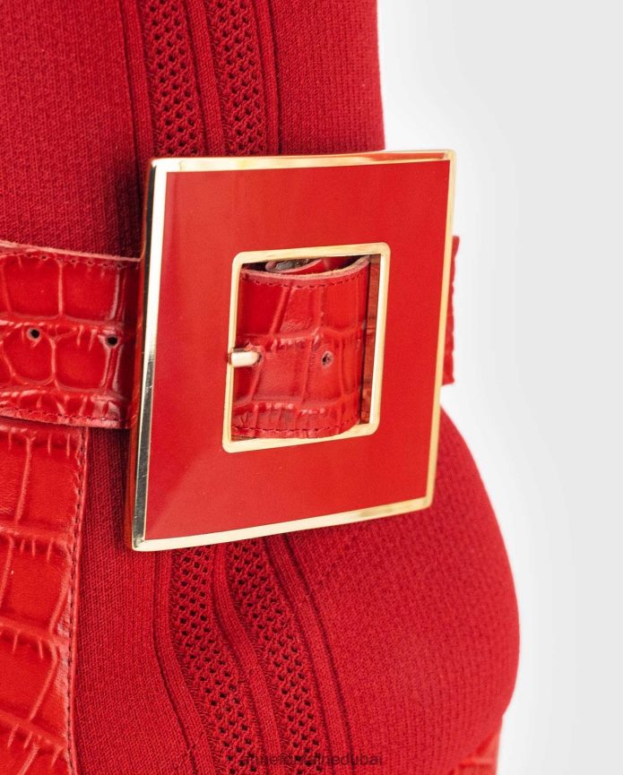 أحذية عبد اللطيف Anne Fontaine نحيف حذاء noemie ذو الجورب مع تفاصيل منقوشة بنقشة التمساح وإبزيم قابل للإزالة الأحمر الخشخاش T622DL11