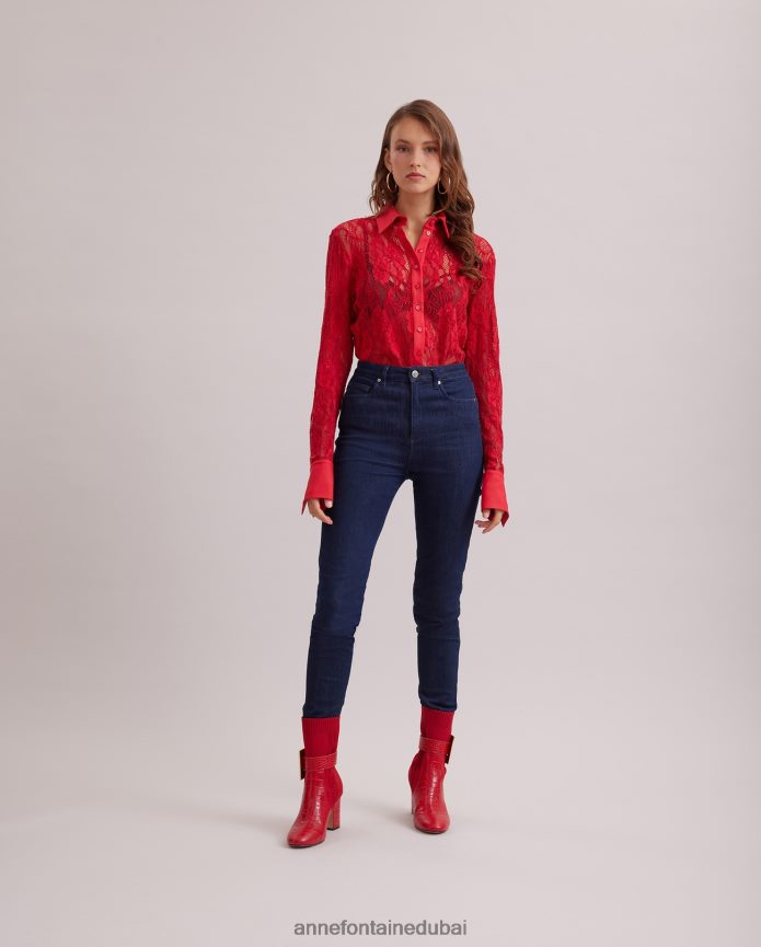 أحذية عبد اللطيف Anne Fontaine نحيف حذاء noemie ذو الجورب مع تفاصيل منقوشة بنقشة التمساح وإبزيم قابل للإزالة الأحمر الخشخاش T622DL11