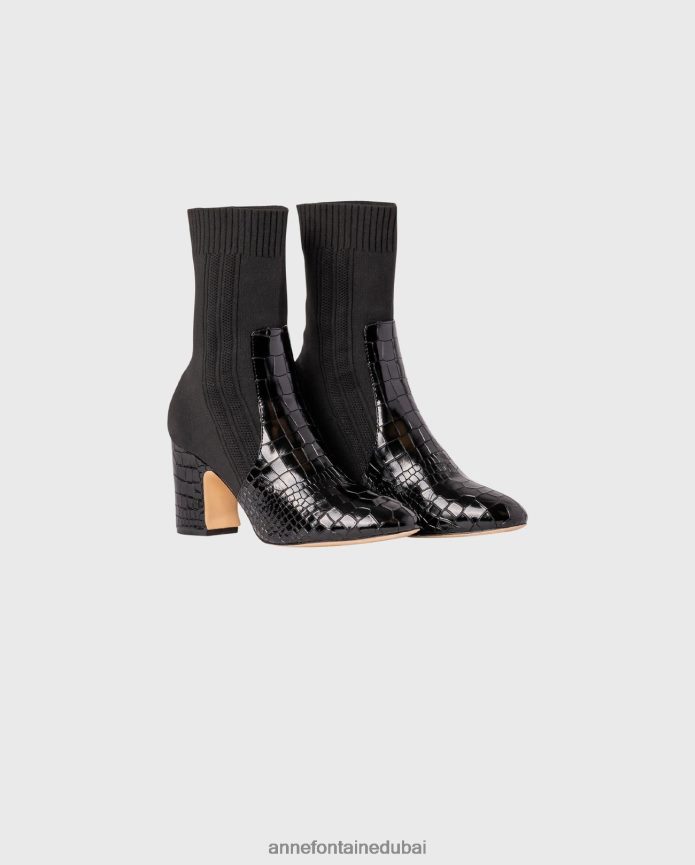 أحذية عبد اللطيف Anne Fontaine نحيف حذاء noemie ذو الجورب مع تفاصيل منقوشة بنقشة التمساح وإبزيم قابل للإزالة أسود T622DL12