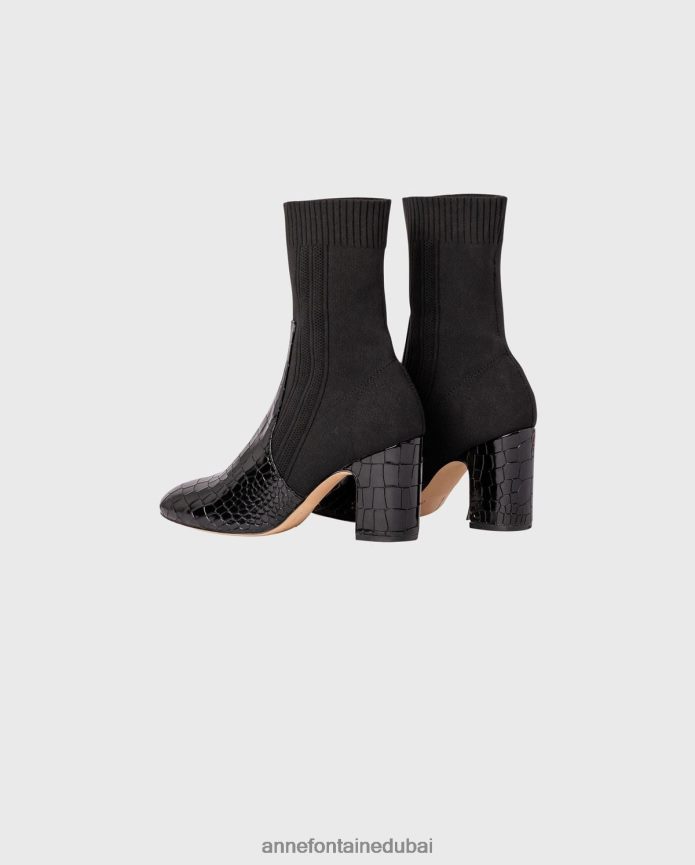 أحذية عبد اللطيف Anne Fontaine نحيف حذاء noemie ذو الجورب مع تفاصيل منقوشة بنقشة التمساح وإبزيم قابل للإزالة أسود T622DL12