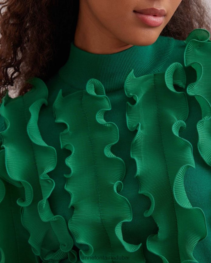 ملابس عبد اللطيف Anne Fontaine نحيف سترة sidaline سترة كشكش مطوي مع الرقبة وهمية نعناع T622DL477