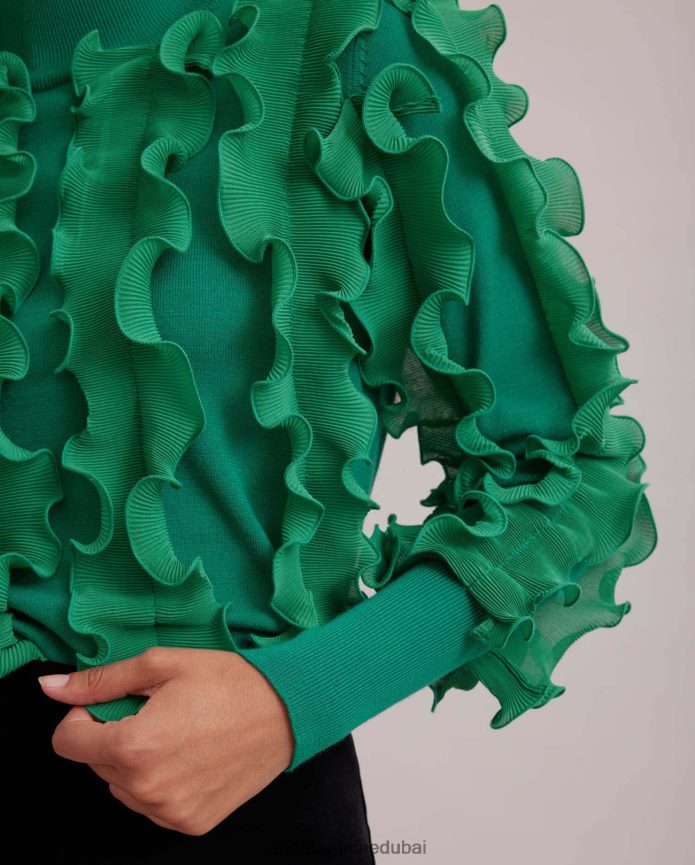 ملابس عبد اللطيف Anne Fontaine نحيف سترة sidaline سترة كشكش مطوي مع الرقبة وهمية نعناع T622DL477