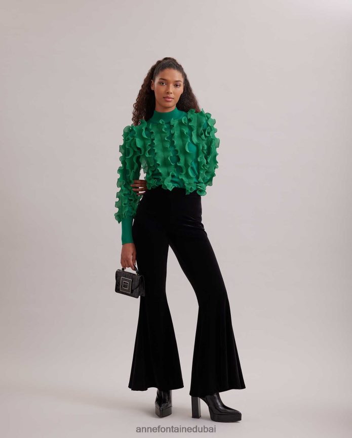 ملابس عبد اللطيف Anne Fontaine نحيف سترة sidaline سترة كشكش مطوي مع الرقبة وهمية نعناع T622DL477