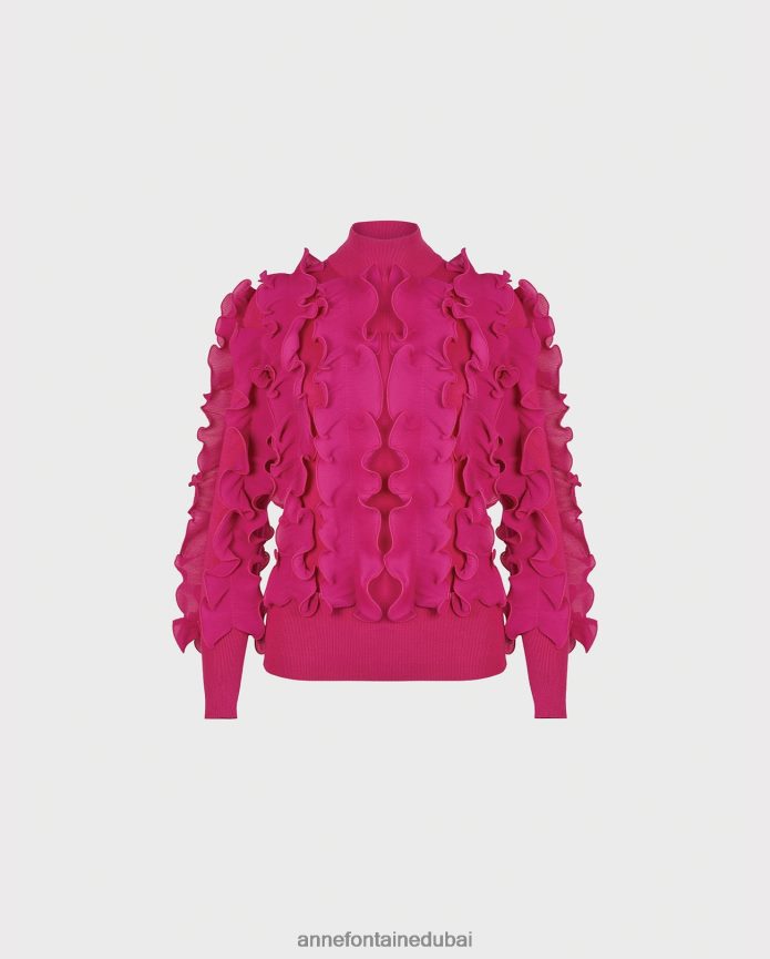 ملابس عبد اللطيف Anne Fontaine نحيف سترة sidaline سترة كشكش مطوي مع mockneck لون القرنفل T622DL501