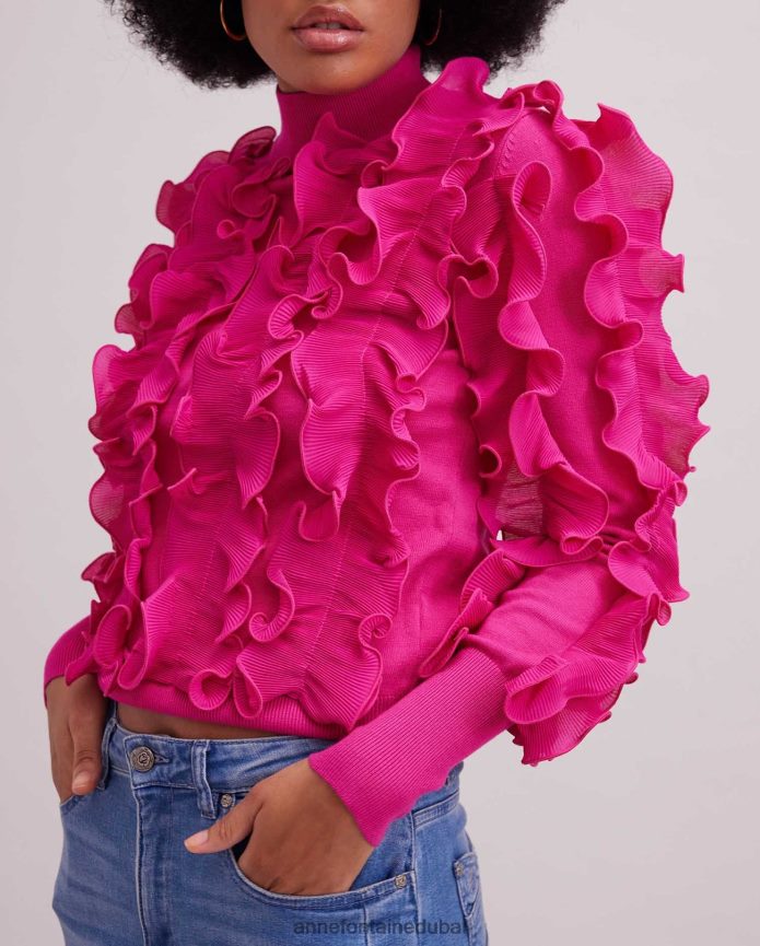 ملابس عبد اللطيف Anne Fontaine نحيف سترة sidaline سترة كشكش مطوي مع mockneck لون القرنفل T622DL501