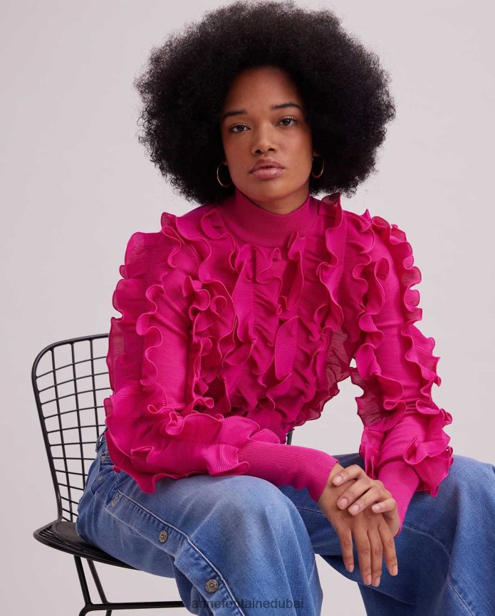 ملابس عبد اللطيف Anne Fontaine نحيف سترة sidaline سترة كشكش مطوي مع mockneck لون القرنفل T622DL501