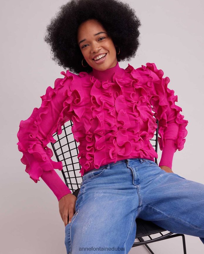 ملابس عبد اللطيف Anne Fontaine نحيف سترة sidaline سترة كشكش مطوي مع mockneck لون القرنفل T622DL501