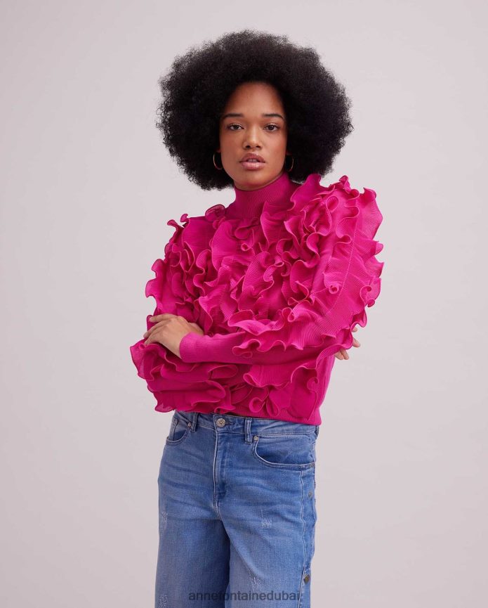 ملابس عبد اللطيف Anne Fontaine نحيف سترة sidaline سترة كشكش مطوي مع mockneck لون القرنفل T622DL501