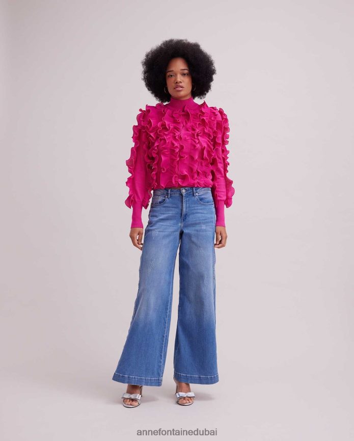 ملابس عبد اللطيف Anne Fontaine نحيف سترة sidaline سترة كشكش مطوي مع mockneck لون القرنفل T622DL501