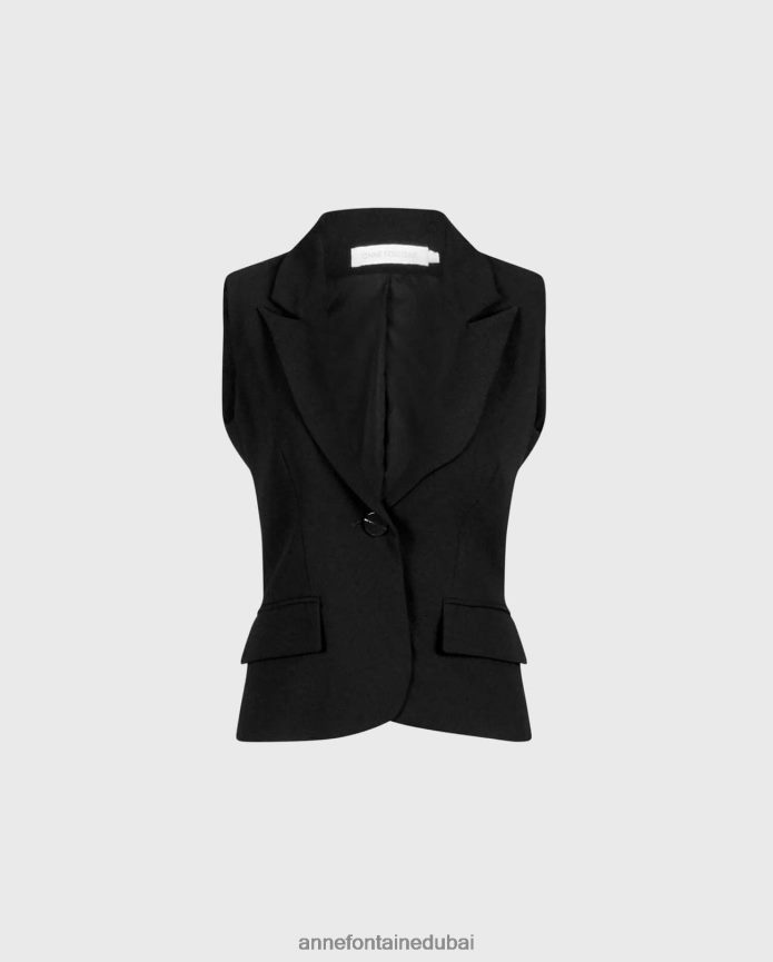 ملابس عبد اللطيف Anne Fontaine نحيف سترة varly سترة مصممة بزر واحد مع طية صدر السترة أسود T622DL414