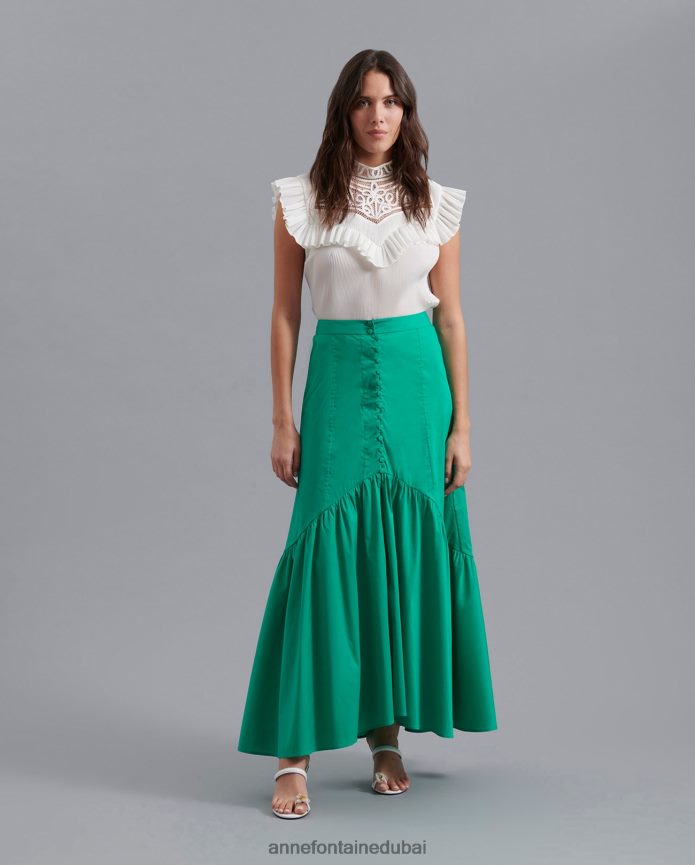 ملابس عبد اللطيف Anne Fontaine نحيف بلوزة velucia بدون أكمام بتصميم عمل رقيق ومفتوح أبيض T622DL235