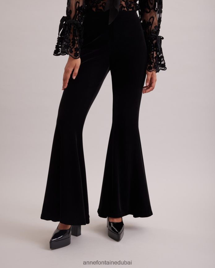 ملابس عبد اللطيف Anne Fontaine نحيف بنطال vic واسع الخصر ومطاط أسود T622DL365