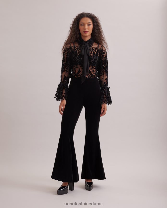 ملابس عبد اللطيف Anne Fontaine نحيف بنطال vic واسع الخصر ومطاط أسود T622DL365