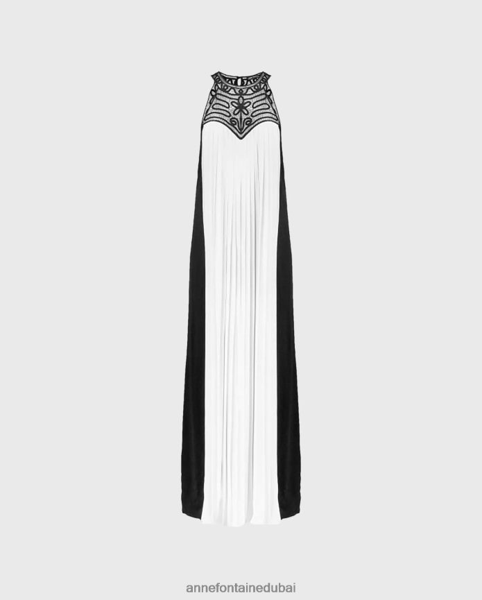 ملابس عبد اللطيف Anne Fontaine نحيف فستان volupta بدون أكمام من الكريب مع لوحة مطوية أسود/أبيض T622DL95