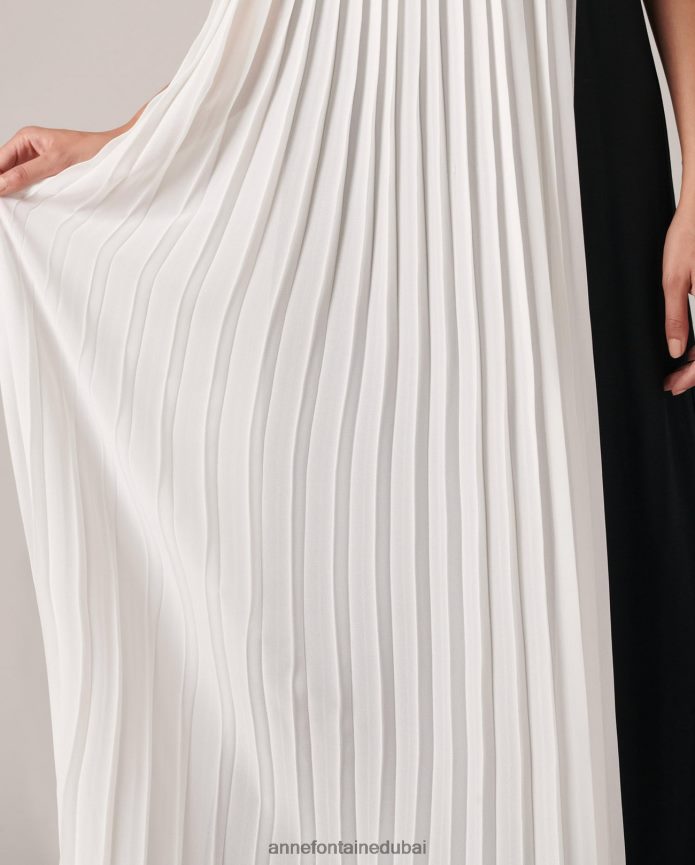 ملابس عبد اللطيف Anne Fontaine نحيف فستان volupta بدون أكمام من الكريب مع لوحة مطوية أسود/أبيض T622DL95