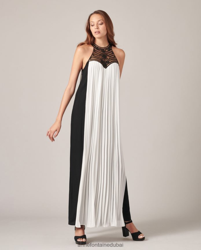 ملابس عبد اللطيف Anne Fontaine نحيف فستان volupta بدون أكمام من الكريب مع لوحة مطوية أسود/أبيض T622DL95