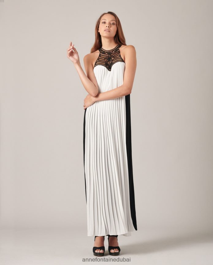 ملابس عبد اللطيف Anne Fontaine نحيف فستان volupta بدون أكمام من الكريب مع لوحة مطوية أسود/أبيض T622DL95