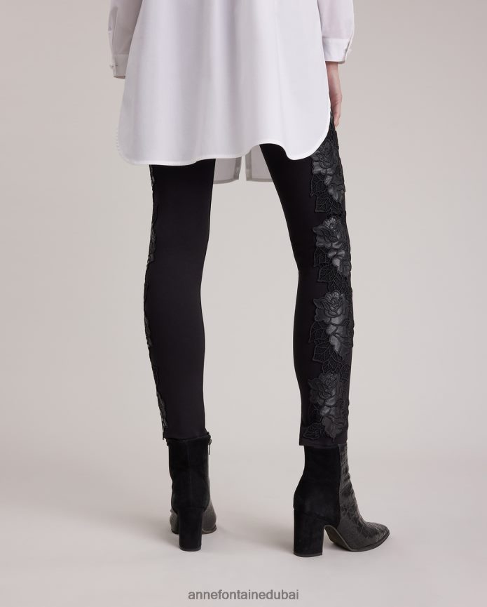 ملابس عبد اللطيف Anne Fontaine نحيف بنطال vonya بطول كامل مع زخارف وردية عمودية أسود T622DL382